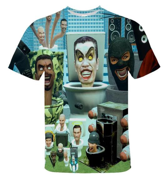 Skibidi 3D Printed Fun T-shirt for Boys, Cartoon Camera Print, Short-Sleeve Streetwear