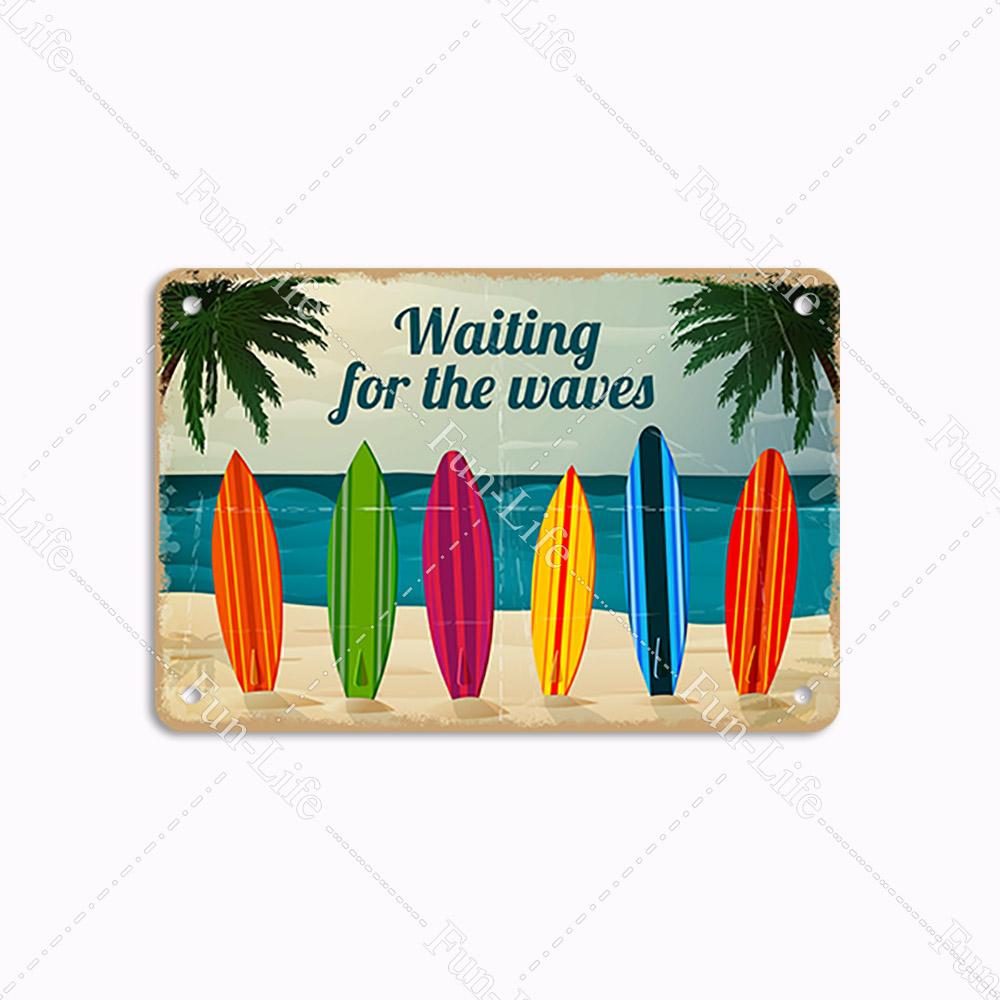 Beach Tin Sign Bar Pub Cafe Shop Wall Surfing Decoration Vintage Metal Art Sticker Poster Home Decor Iron Plate 20x30 cm