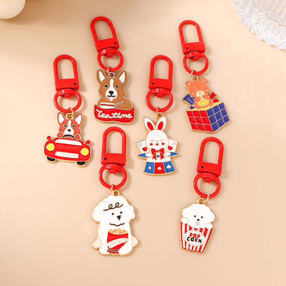 Lovely Puppy Dog Keychain Cartoon Animal Key Ring Pendant for Women Girls Handbag Decor DIY Key Chain Jewelry Gift