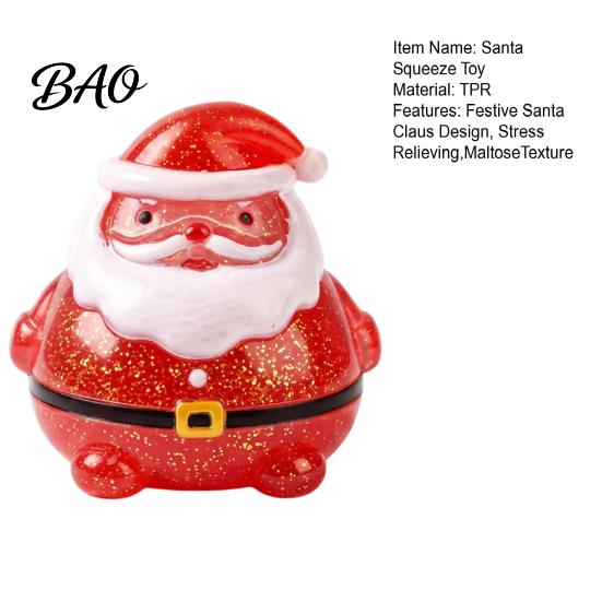 Fun Holiday Sensory Play Santa Claus Squeeze Toy, Slow Rising Maltose Stress Relief Fidget with Cute Christmas Gifts for Boys Girls Glitter, Soft TPR