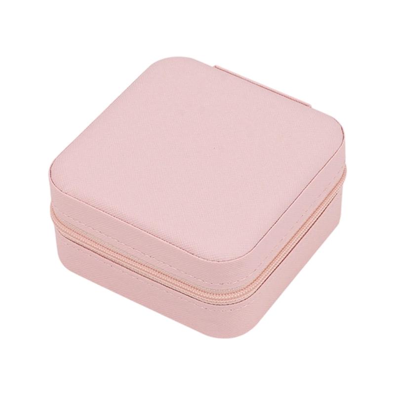 Jewelry Storage Box with Mirror, Compact Travel Case with Ring Rolls, Necklace Hooks and Zip-Around Closure Design