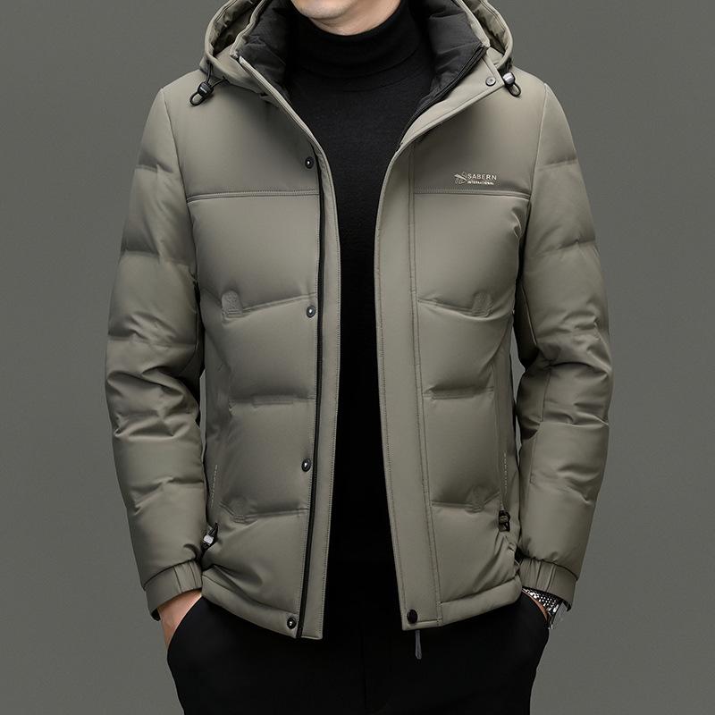 Men's Stylish Business Casual White Duck Down Hooded Jacket - Winter Warm Outerwear for Mid-Aged and Young Men