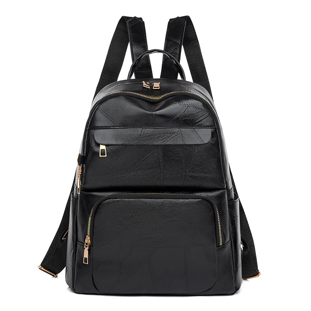 Женский мягкий кожаный рюкзак, большая вместимость, дорожная сумка чёрный