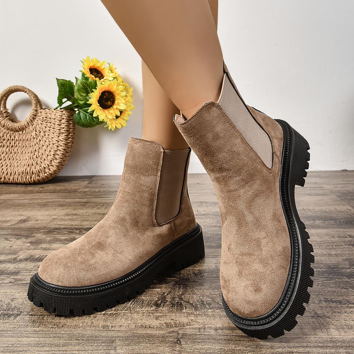 Женские ботинки весна-осень на платформе кожаные ботильоны с круглым носком женские — фото 6