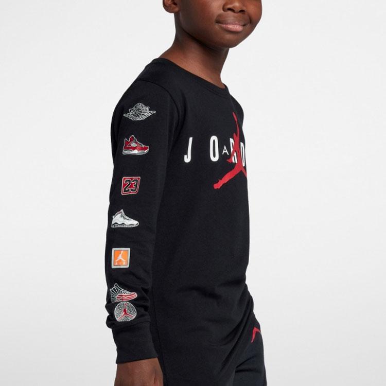 Jordan Logo Printed Crew Neck Long Sleeve Retro T-Shirt Kids Tops Black HA5421-023