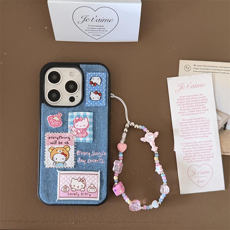 Korean Denim Cat Embroidery Phone Case for iPhone 17/16 Pro Max/15/14