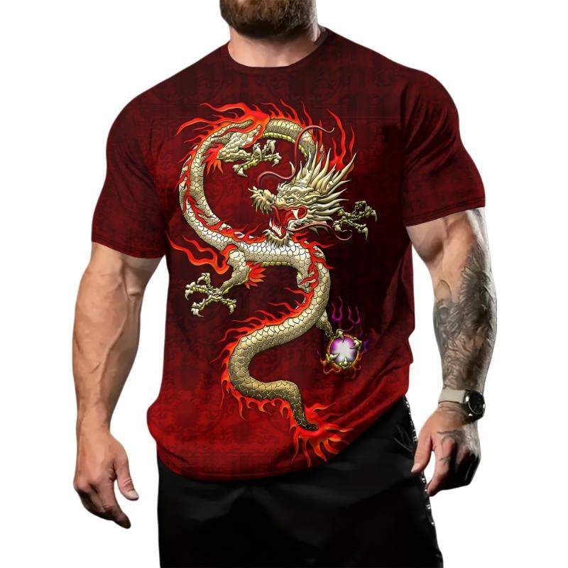 Men's Fashion T-Shirt Summer Hot Item Cool and Stylish 3D Printed with Dragon Pattern Street Trend Daily Casual Sports Style