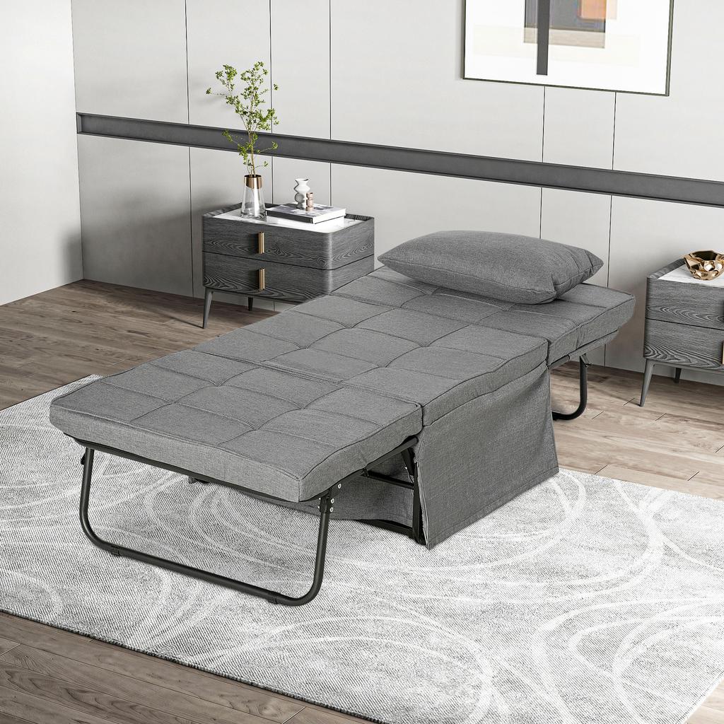 4-in-1 Folding Bed, Guest Bed, Height-Adjustable, Mattress, Side Pockets, Metal Frame, Gray, 188 X 75 X 38 Cm