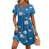 Women Short Sleeve Floral Print Dress Casual Round Neck Waist Tie Pocket Summer Loose Fit Mini Dress