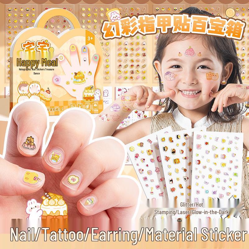 

Kaba Bear Luminous 5D Embossed Cartoon Nail Stickers for Kids, Residue-Free