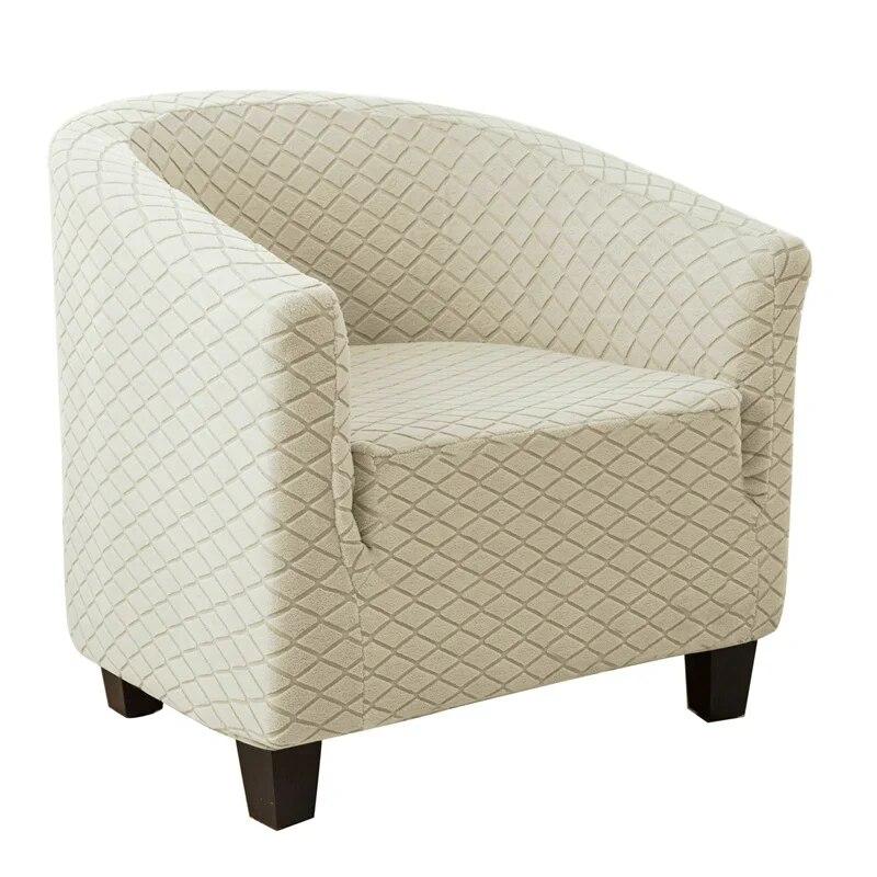 Club Chair Cover Stretch Tub Chair Slipcover Solid Color Sofa Cover Plaid Jacquard Couch Cover for Study Bar Counter Living Room