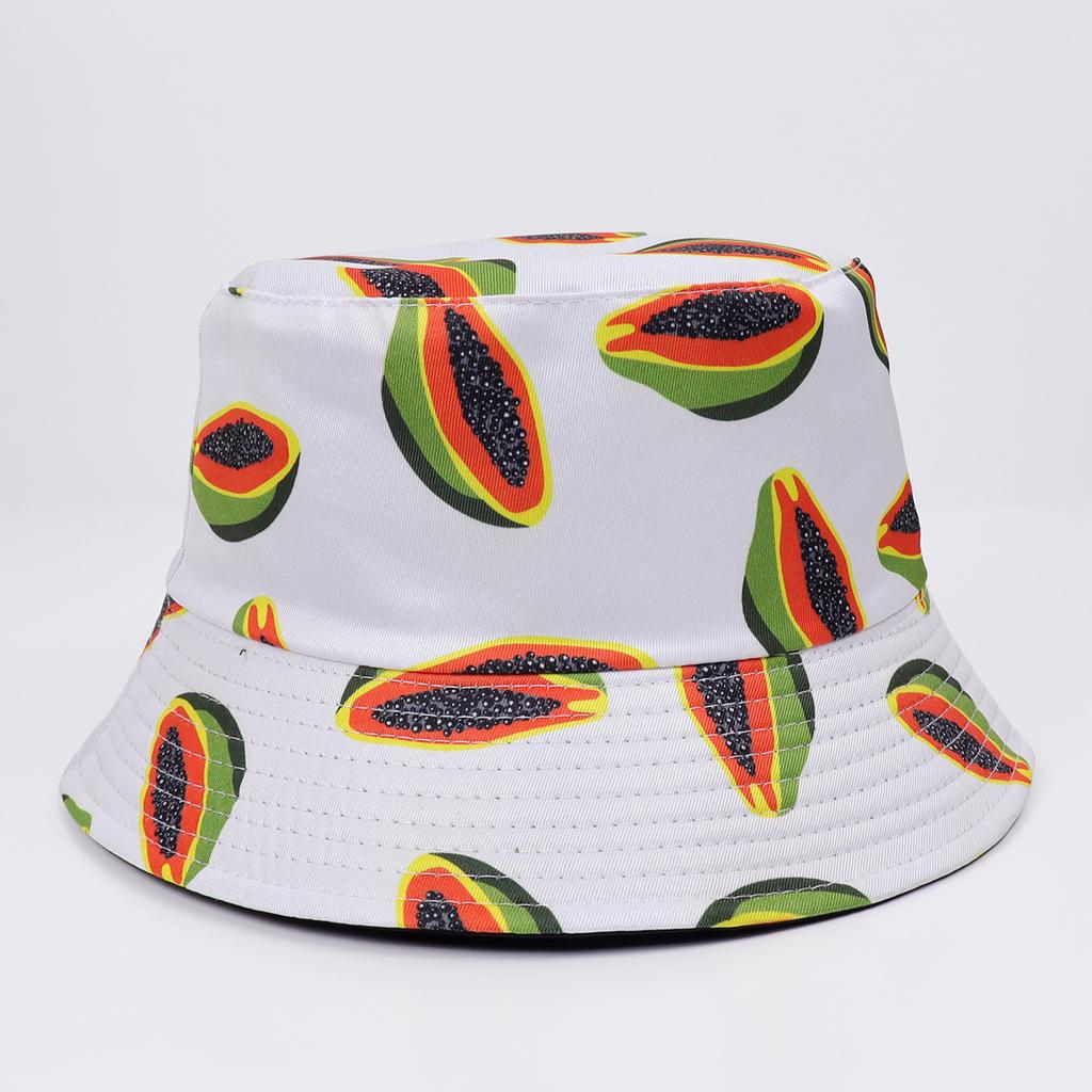 Digital Printed Fruit Double-sided Bucket Hat Outdoor Travel Sunshade Sunscreen Men and Women Pot Hat