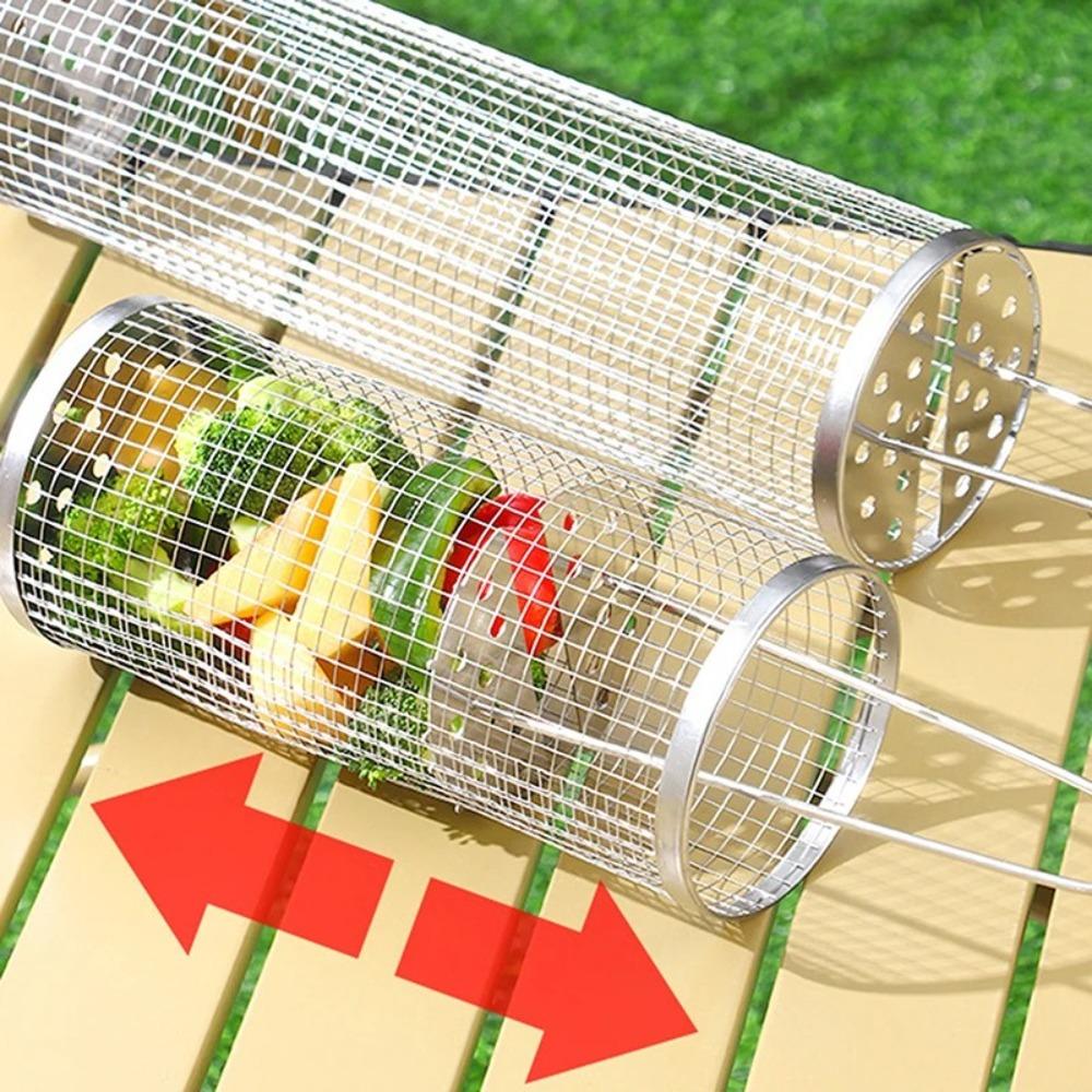 Portable Stainless Steel Grill Basket Barbecue Tool Round Rolling Grilling Basket Cookware BBQ Basket Barbecue