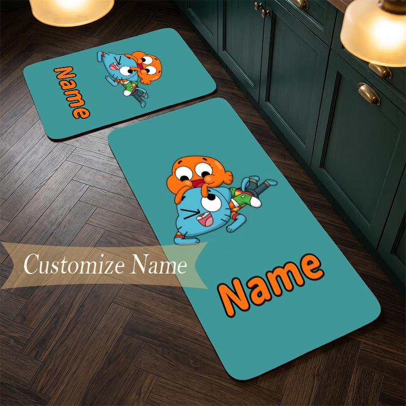 Gumball (1) Customize Name Flannel Kitchen Mat Soft Non-Slip Kitchen Floor Runner Rug for Home Kitchen Decor