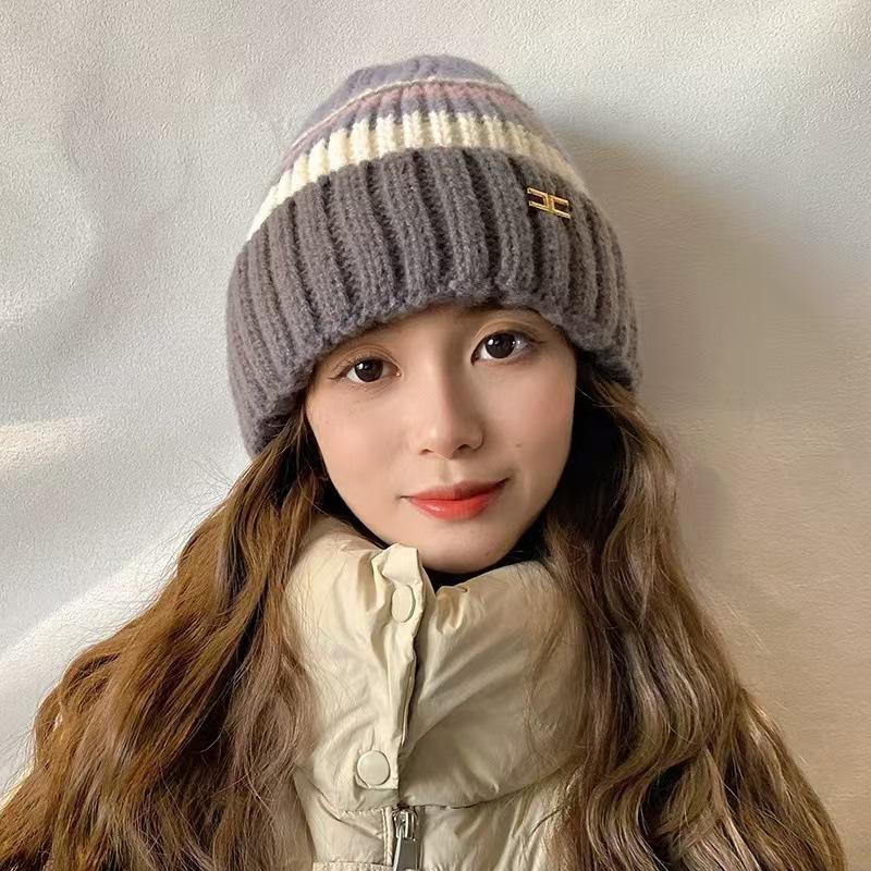 New Wool Hat for Students In Autumn and Winter Warm Cold Hats Fashionable and Versatile Knitted Ear Protection Head Hat for Women Thickened Cold Hat