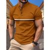New Summer Men's Casual Sports Solid Colour Splicing Stripes Stand-up Collar Short Sleeve Polo Shirt