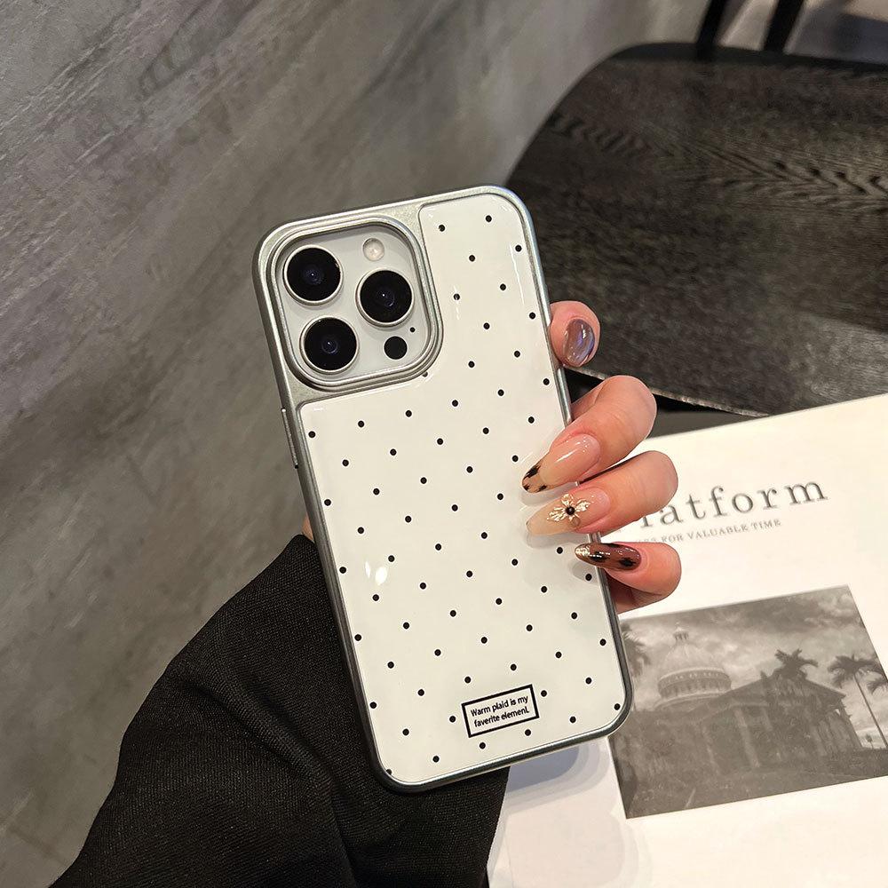 Applicable To Apple 17promax Mobile Phone Case Full Screen Polka Dot iPhone16/15/14 Electroplated Silver Edge Epoxy Case 13