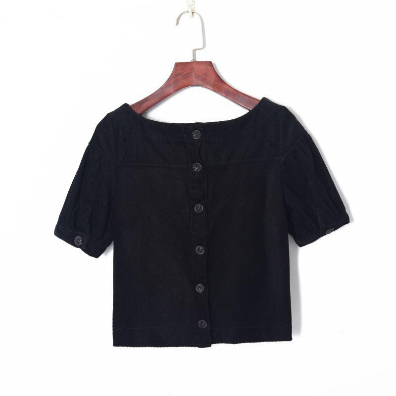 

Модный K-стиль Элегантный Однобортный Свободный Круглый вырез Короткий рукав Black S