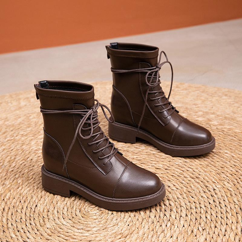 Small Inner Height Increase Leather Martin Boots Women's Autumn New Platform Short Boots Versatile Student Women's Leather Boots