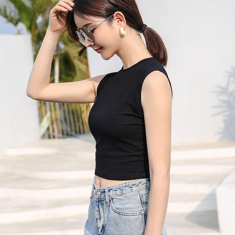 

Белый облегающий сексуальный хлопковый укороченный топ с высоким воротником и короткой длиной для женщин XXXL чёрный