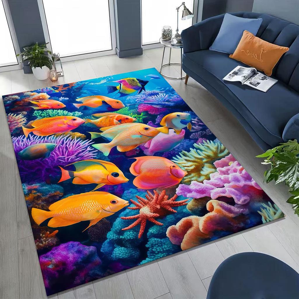 2026 New Underwater World Sea Dolphin Turtle Coral Rug for Bedroom Living Room Sofa Home Doormat Decor,Kids Non-slip Floor Mat