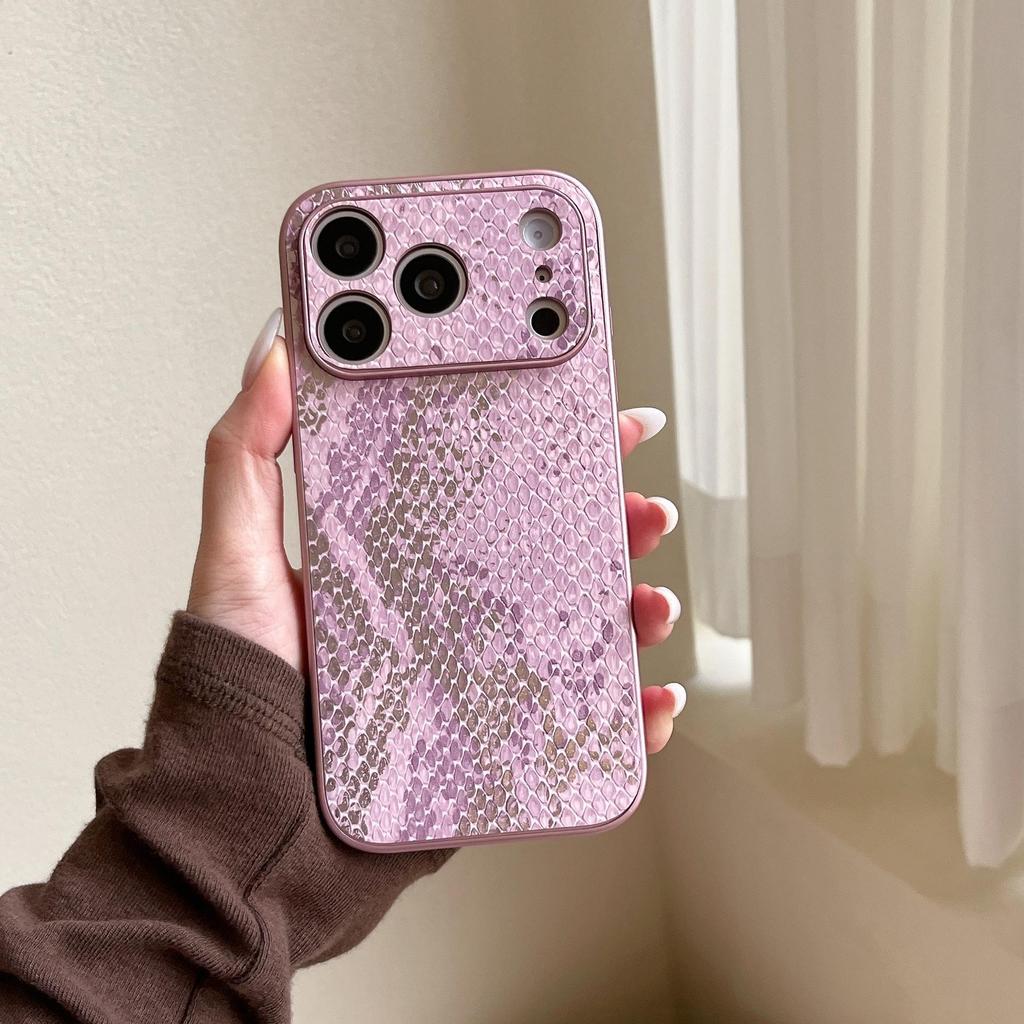 Electroplated Snake Pattern Case for iPhone 16 Pro Max/17/15/14 with Large Window