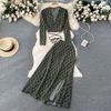Women Vacation Bohemian Two Pieces Suits Summer Lace Up Top Split Long Skirt Sets