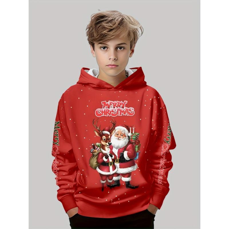 Men's Christmas Graphic Hoodie Cartoon Santa Claus Pattern Loose Casual Comfortable Clothes Harajuku Style Kids Pullover
