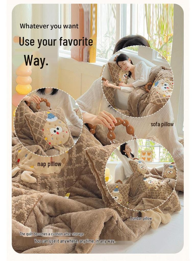 Cute Cookie Pillow Plush Toy & Air Conditioning Blanket - Perfect Nap & Sleep Gift for Kids or Girlfriend's Birthday