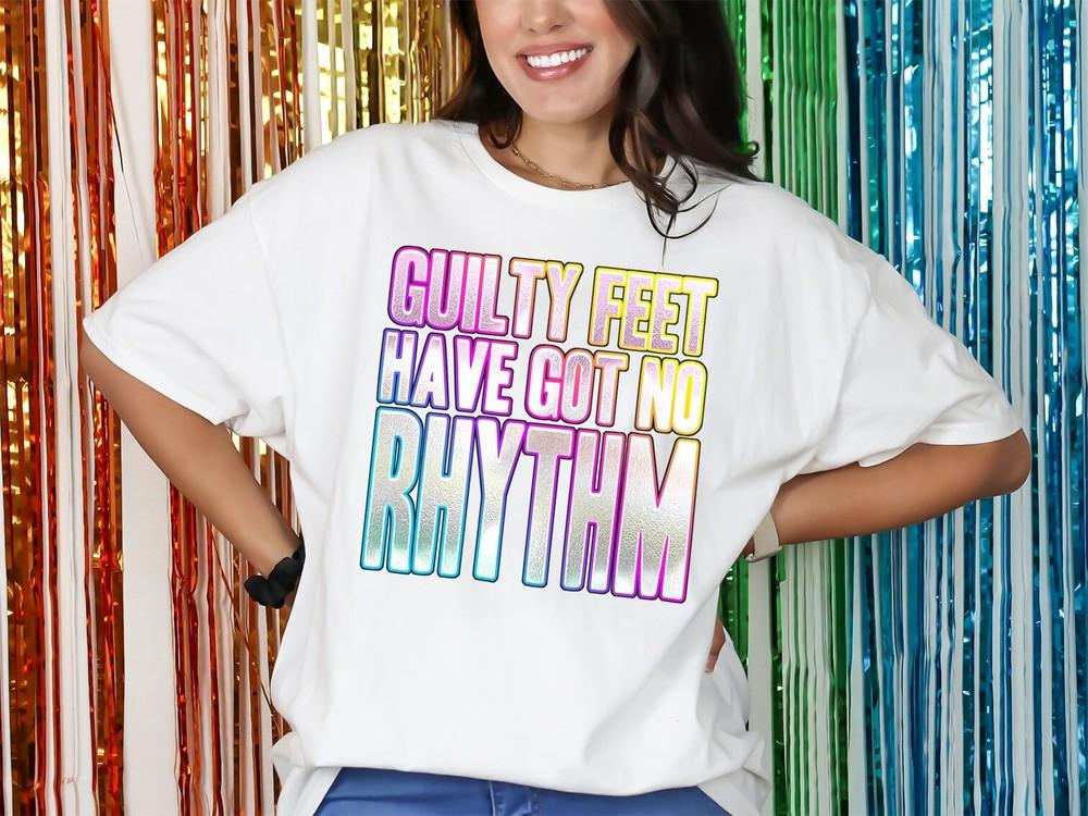 

Guilty Feet Got No Rhythm T-Shirt Funky Print Fancy Dress Weekend 80s Music Wham S