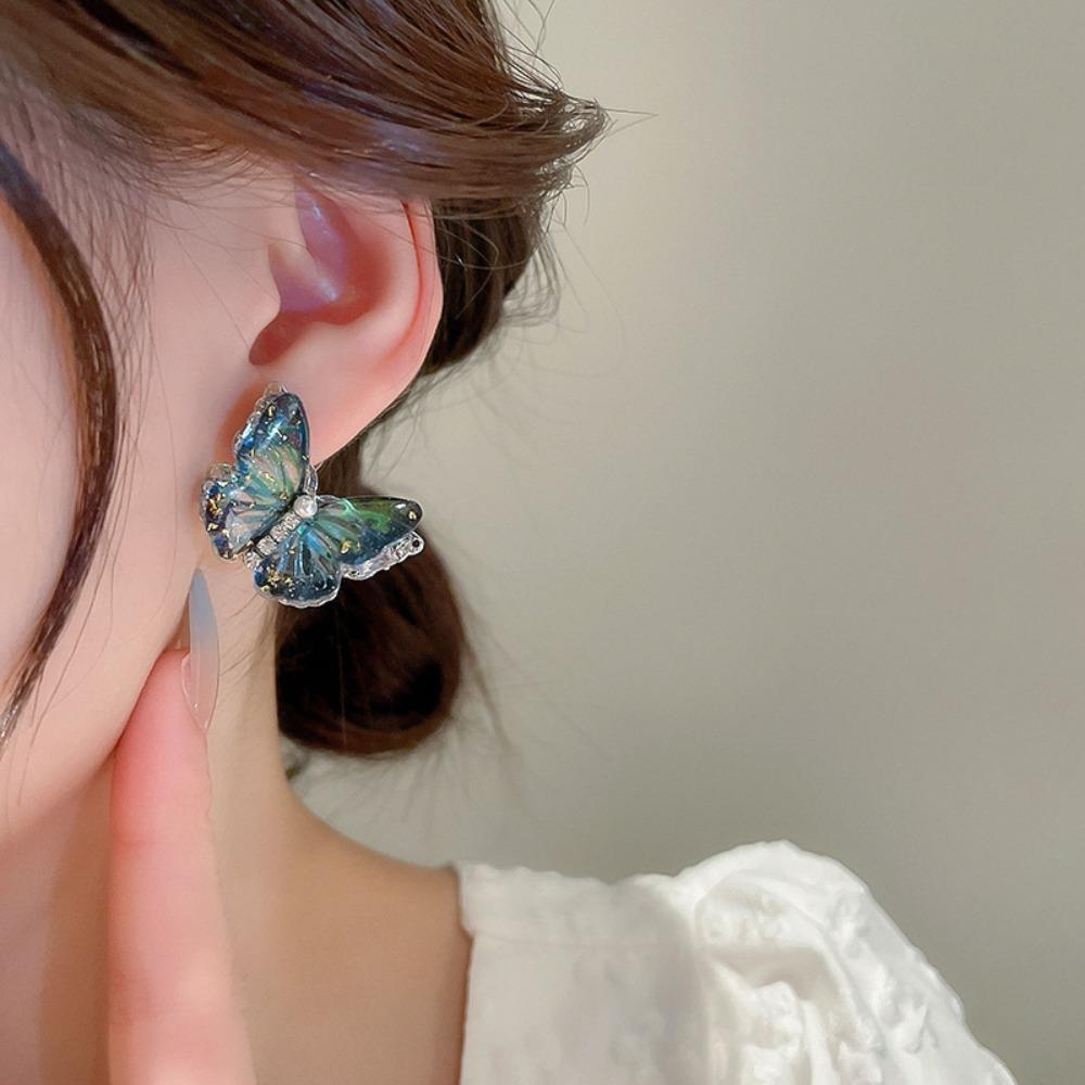

Усовершенствованные серьги с жемчугом и инкрустацией Y2K, аксессуары в корейском стиле, серьги с синими бабочками из циркона