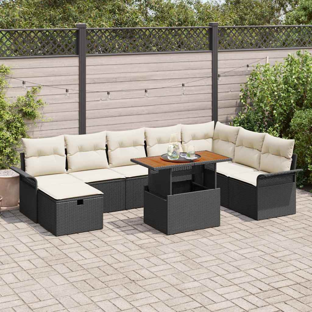 Garden Sofa Set 9 pcs Black Poly Rattan