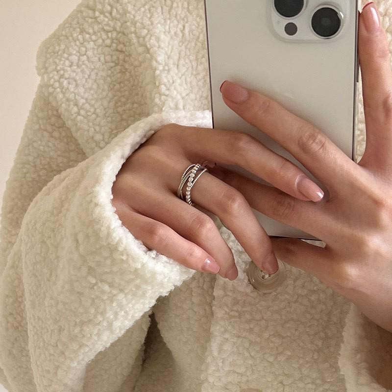 Adjustable Cross-Line Bead Ring: Trendy Sweet Pinky & Index Finger Jewelry for Women