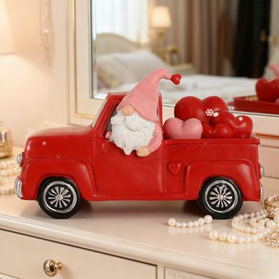Valentine Rustic Farm Truck Gnomes Ornaments Resin Gnome Figurines Decorations for Him Her Gifts Cute Holiday Table Home Decor
