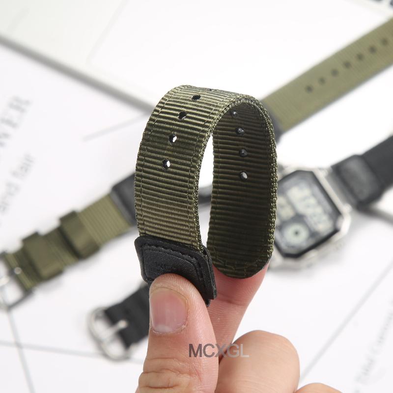 18mm Nylon-Uhrenarmband für Casio W800H Herren Canvas Sport Schwarz Grün Armband SGW300 F91W F105/108/A158/168 AE1200WH AE1300 Gürtel