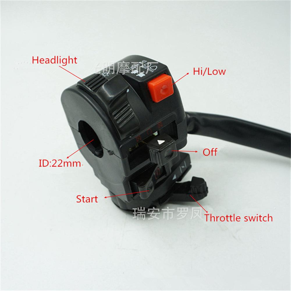 22mm Universal Motorcycle ATV 10Pin 5 Functions  handlebar Start Stop Headlight Hi/Low Throttle Switch