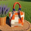 Borsa a Secchiello alla Moda da Donna con Anello Metallico Borsa a Shopper in Maglia Ampia Borsa a Mano Color Block per Tempo Libero Viaggi Pendolarismo Quotidiano