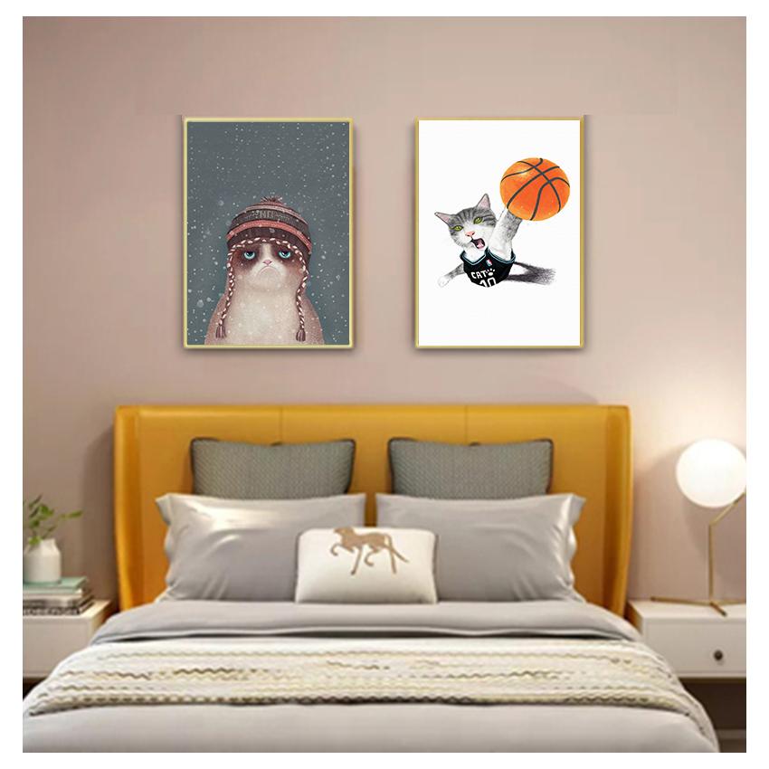 Canvas Poster and Print Nursery Decorative Picture Painting Nordic Baby Kid Bedroom Decoration Kawaii Funny Animal Cat Wall Art