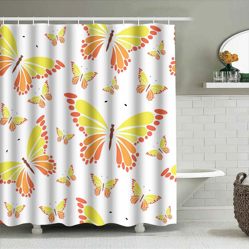 Modern Butterfly Printed Shower Curtain Waterproof Fabric Bath Decoration 72X84 Inches Size