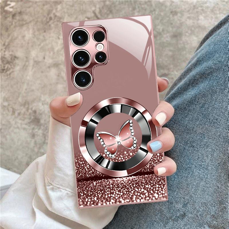 

Pink butterfly New Exquisite luxury High-end PhoneCase Glass PhoneCase for Samsung Galaxy S26 S25 S24 S23 S22 S21 FE,Ultra,Plus For Galaxy S26