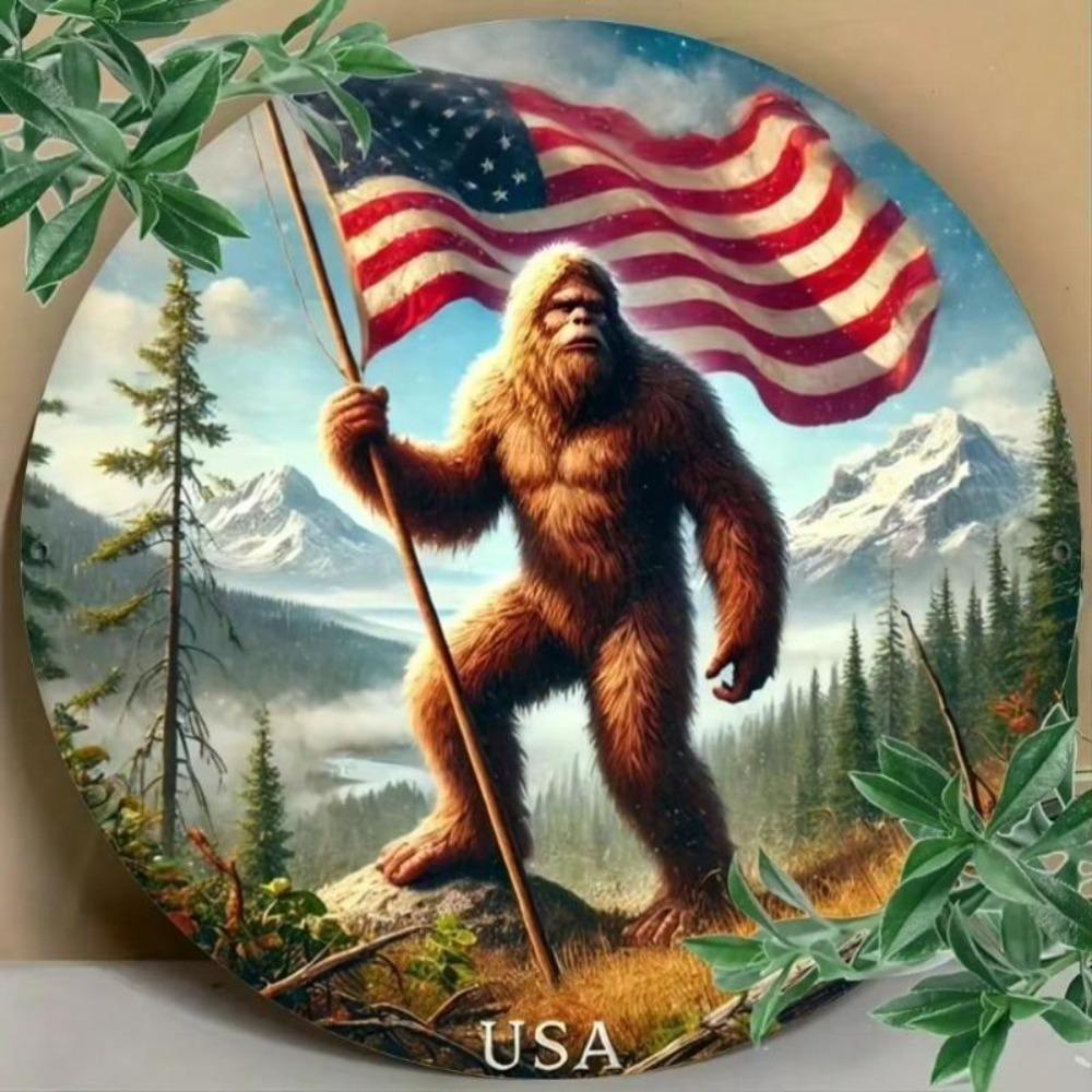 Vintage Sasquatch Round Metal Tin Sign American Wall Art Decor