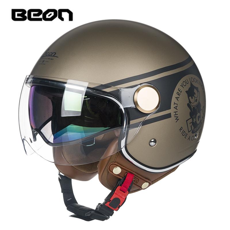 BEON Double Lens Motorcycle Half Helmet Men and Women Motorcycle Retro Helmet Four Seasons General Summer