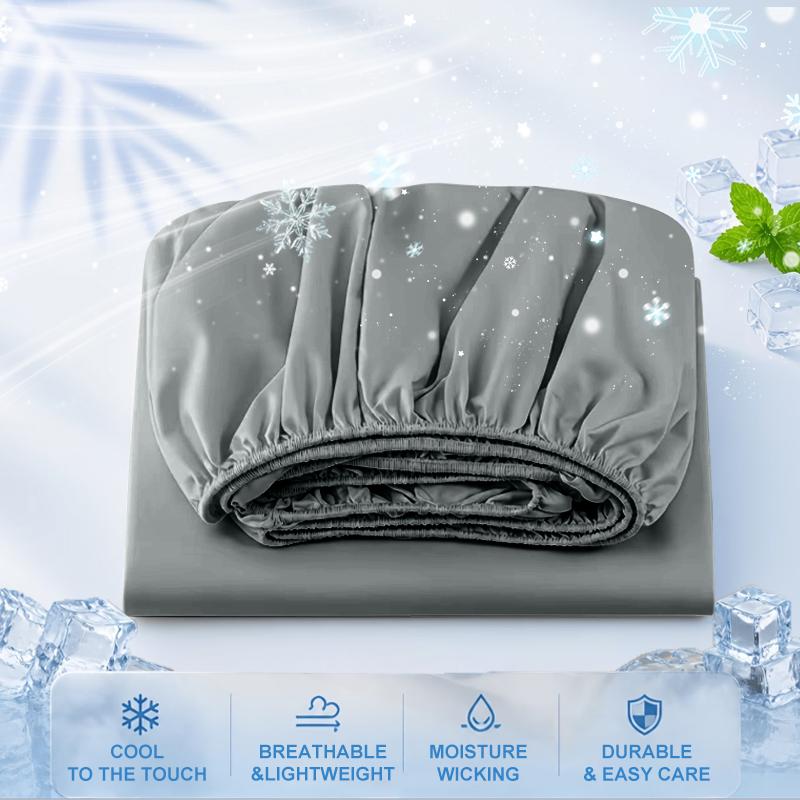 Cool Touch Ice Silk Fitted Sheet Summer Cooling Mattress Protector Cover Non-slip Bed Sheet For Hot Sleepers & Night Sweats