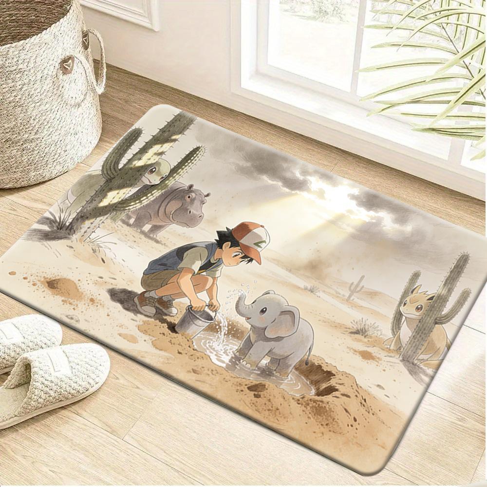 Cute Anime Pokemon Team Rocket Jessie James Meowth Cartoon Print Absorbent Non-Slip Indoor Doormat Floor Rug 40x60cm