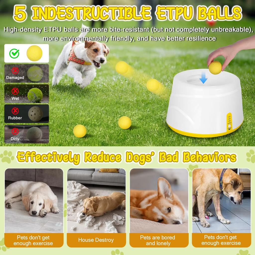 Upgraded Automatic Dog Ball Launcher,interactive Dog Tennis Ball Thrower With 5 Etpu Balls-long-lasting, Interactive Dog Toy