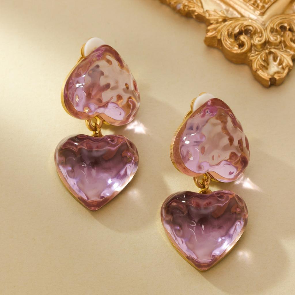 Medieval Vintage Vintage Real Gold Plated Wind Love Pendant Earrings Jelly Lava Effect Silver Needle Earrings