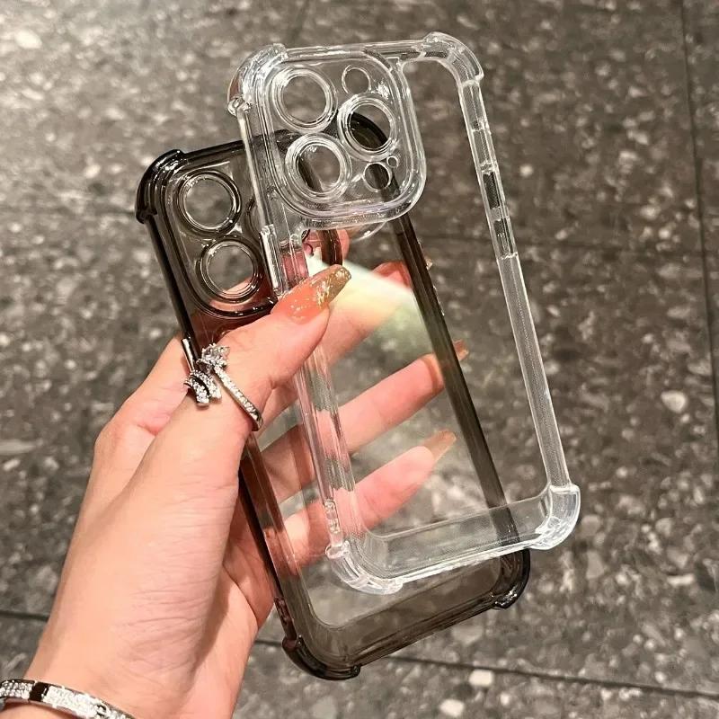 Luxury Shockproof Transparent Case For iPhone 15 16 14 13 12 11 Pro Max X Xs XR Max 8 Plus Silicone Bumper Armor Hard Back Cover