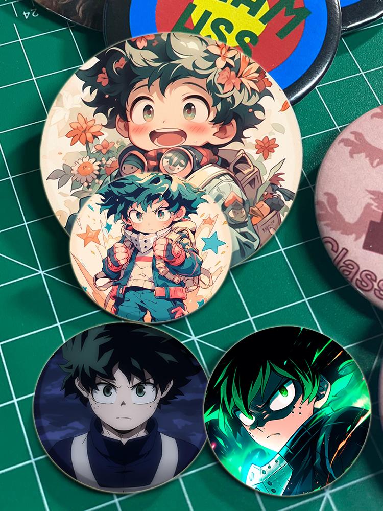 32/44/58mm Anime Figure Izuku Midoriya Round Brooch Clothing Lapel Pin Souvenir Soft Button Pins My Hero Academia Badge