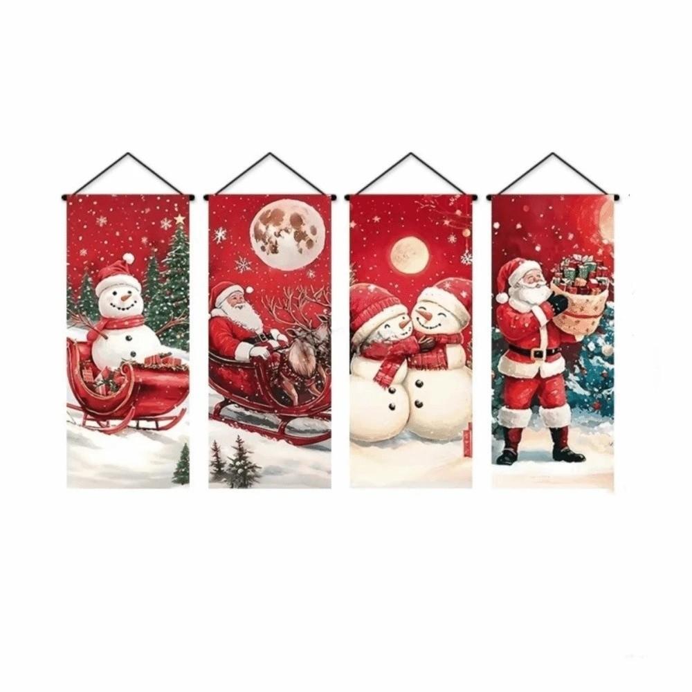 4pcs 2D Flat Christmas Flag Banners Snowman Xmas Decoration Indoor Decoration