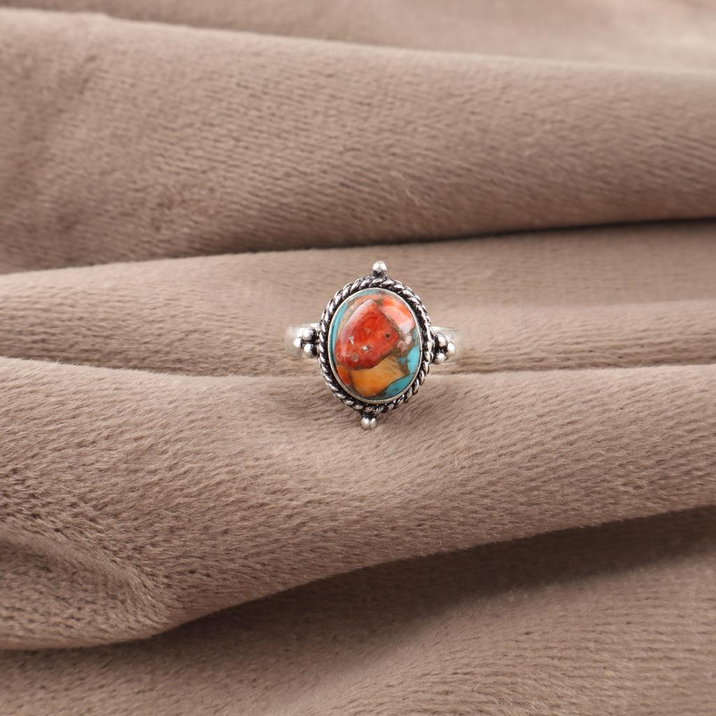 Stachelige Auster Handgefertigter Edelsteinring, 925 Massives Sterlingsilber Böhmischer Schmuck Designerring, Für Jubiläumsgeschenk